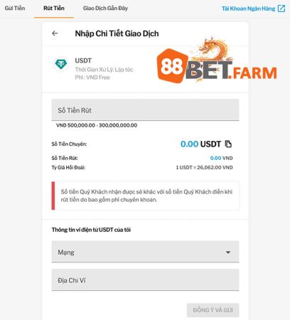 Rút tiền 188bet bằng USDT